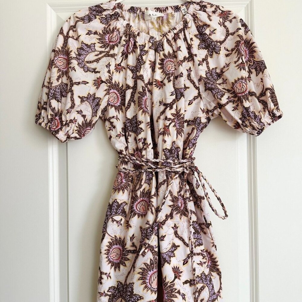 Women's A.L.C. Floral Cotton Short Sleeve Mini Dress in Multi Size 4